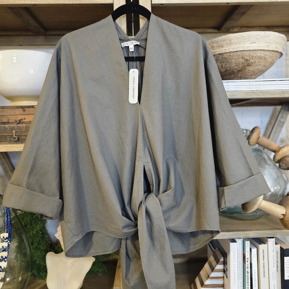 Good Company - The Wrapper Linen V Neck Top O/S Color Oil